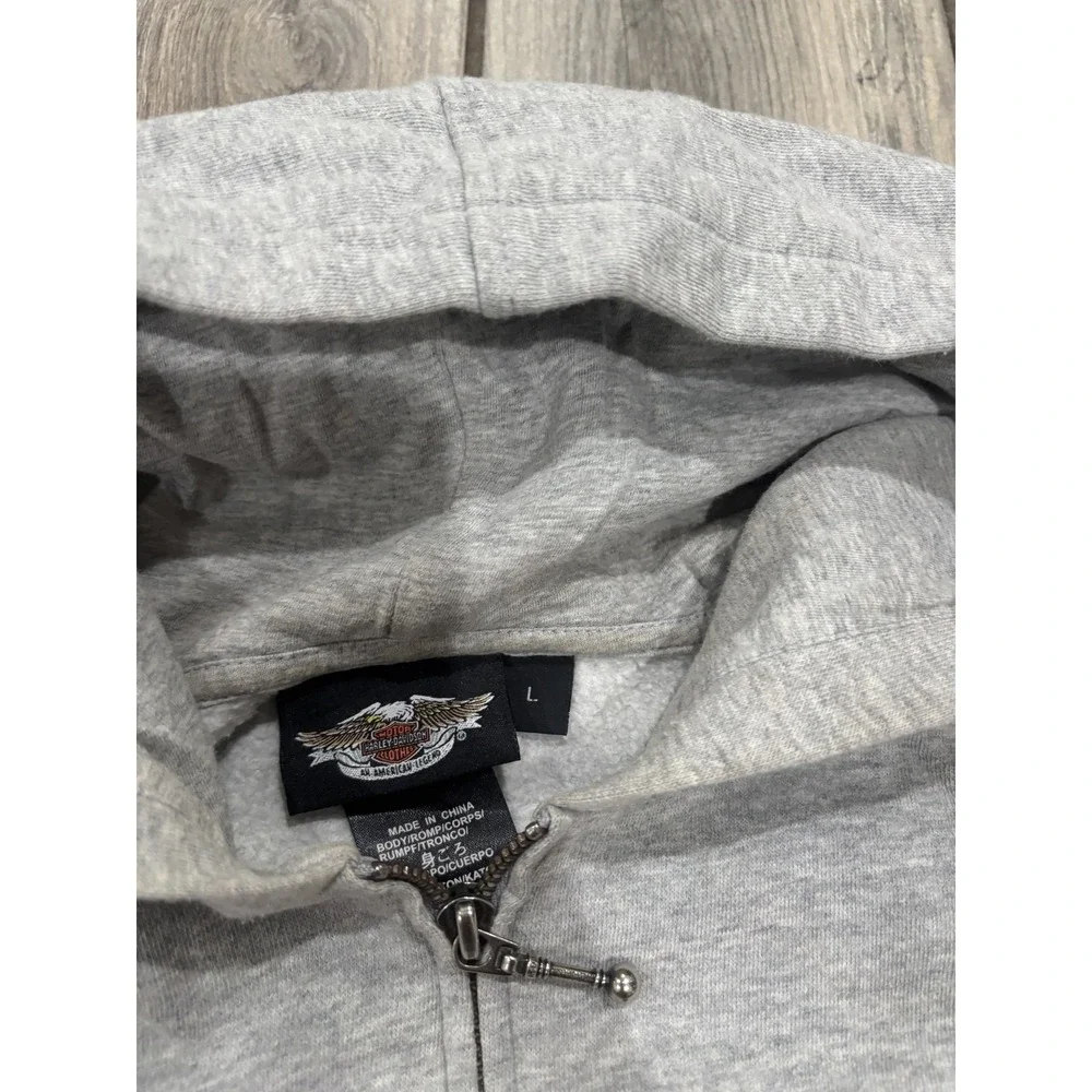 Harley-Davidson Men's Gray Full Zip Hoodie Sweatshirt Rhinestone Logo Size L